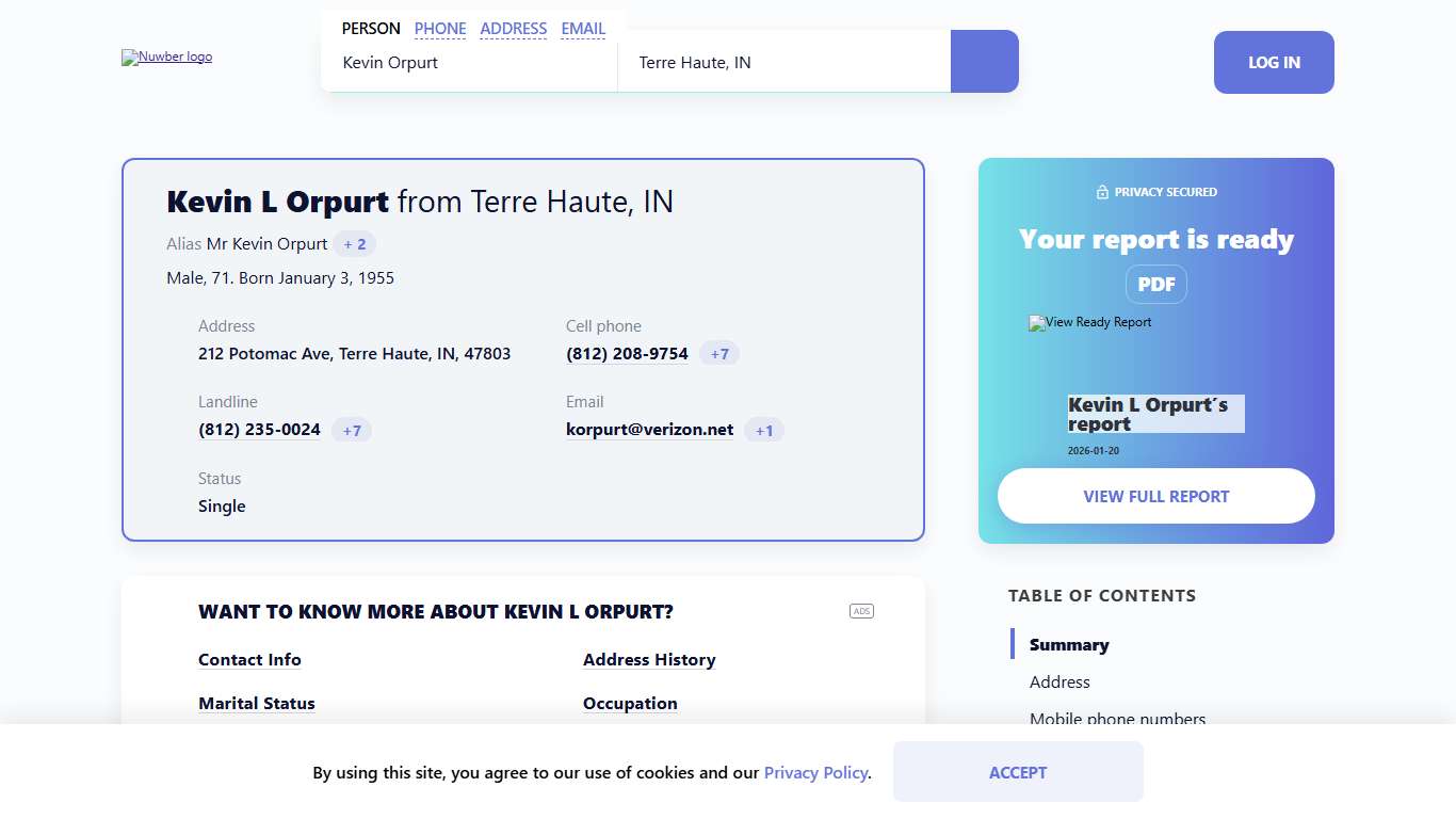 Kevin L Orpurt, (812) 235-0024, 212 Potomac Ave, Terre Haute, IN | Nuwber